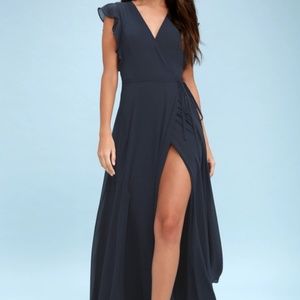 Navy Blue Wrap Maxi Dress
